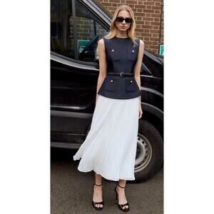 Self-Portrait Navy Taffeta Midi Dress